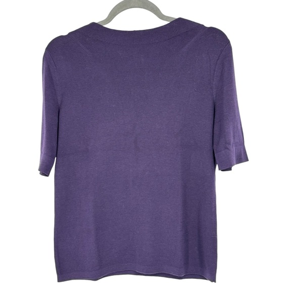 Talbots Medium Petite Deep Plum Cotton/Modal Short Sleeve Sweater w Back Zipper - Picture 1 of 8